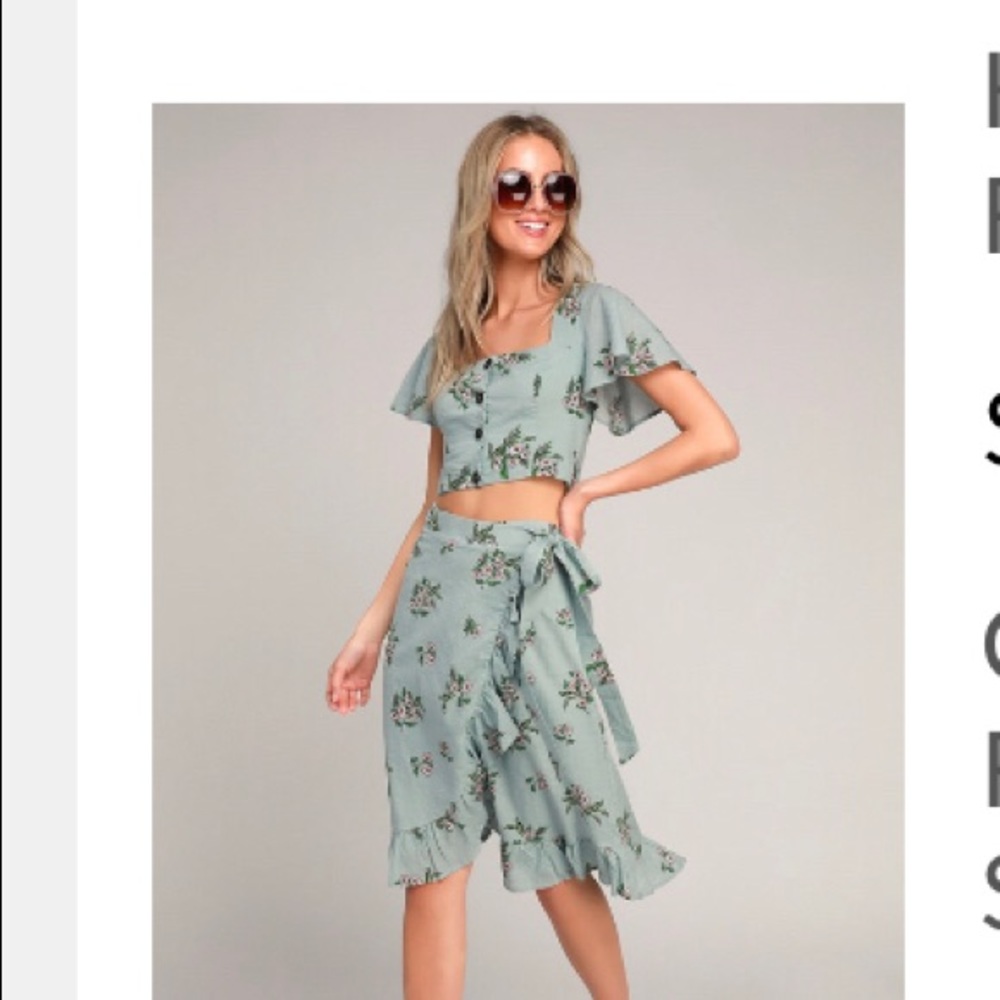 Blue floral ruffle wrap midi skirt